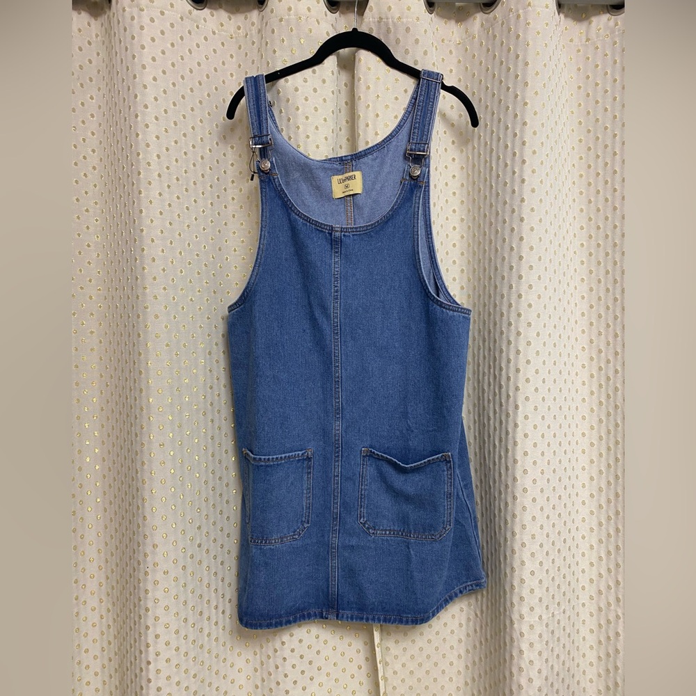 Denim over all mini dress